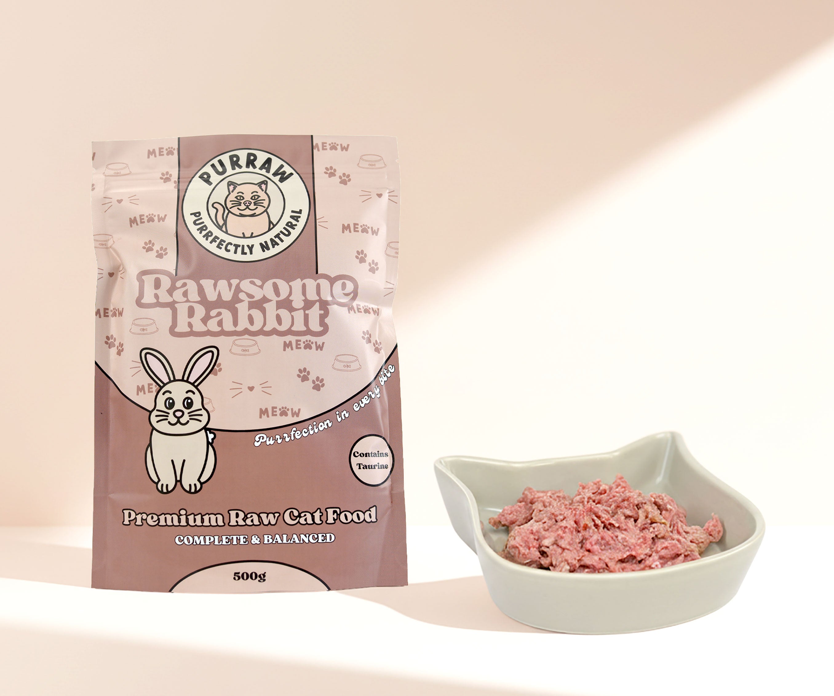 Rabbit Premium Complete Raw Cat Food 500g for Cats & Kittens – Purraw