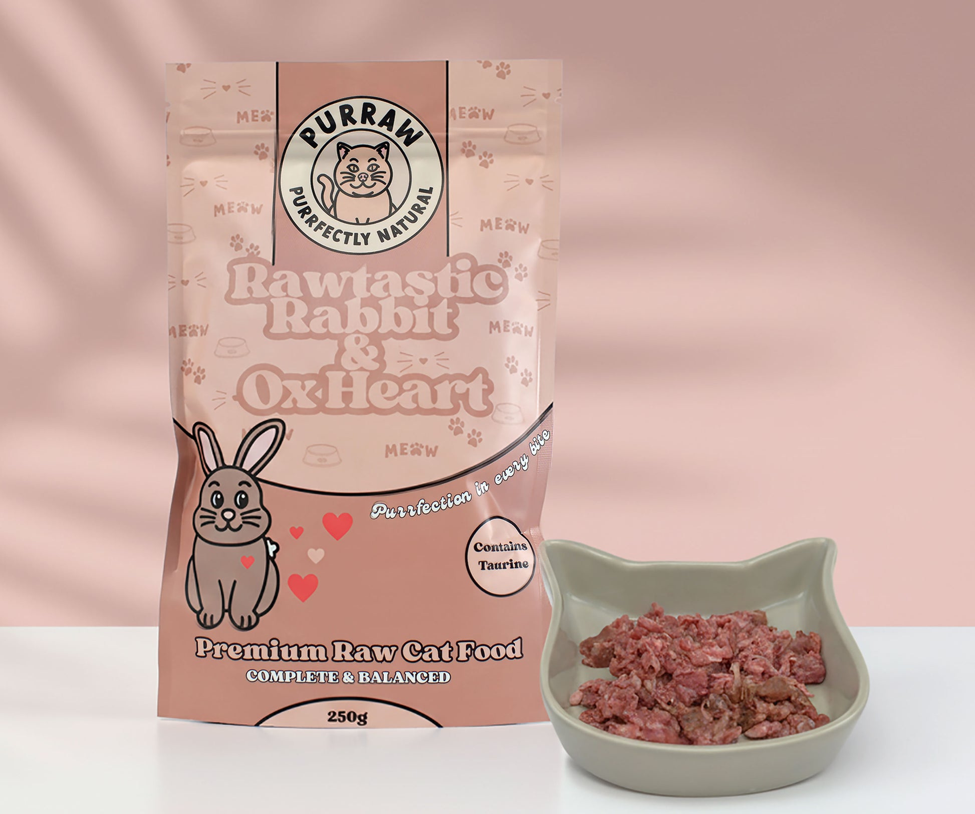 Rabbit & Ox Heart Raw Cat Food 250g | Complete & Balanced | Purraw