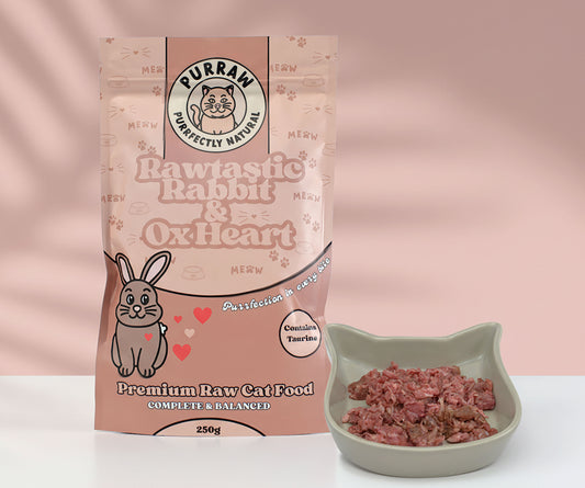 Rabbit & Ox Heart Premium Complete Raw Cat Food 250g for Cats & Kittens