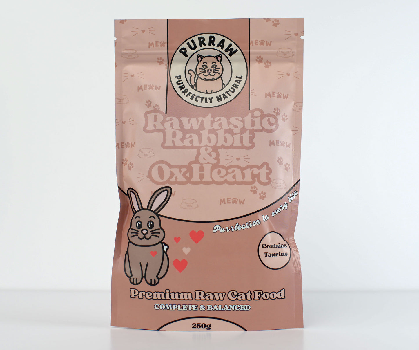 Rabbit & Ox Heart Premium Complete Raw Cat Food 250g for Cats & Kittens