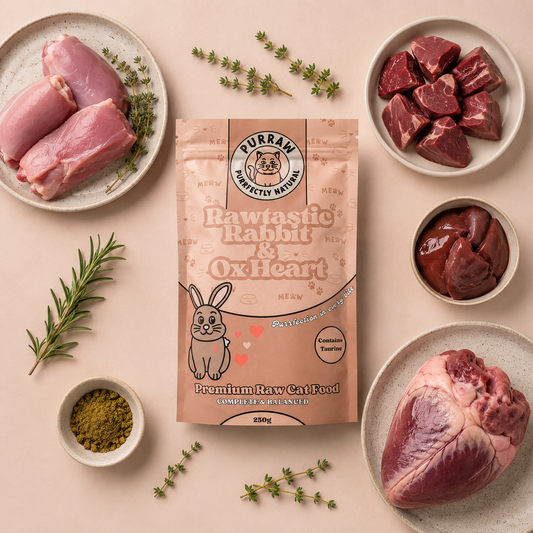 Rabbit & Ox Heart Premium Complete Raw Cat Food 250g for Cats & Kittens