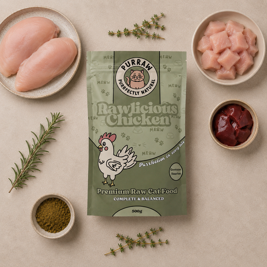 Chicken Premium Complete Raw Cat Food - 500g For Cats & Kittens
