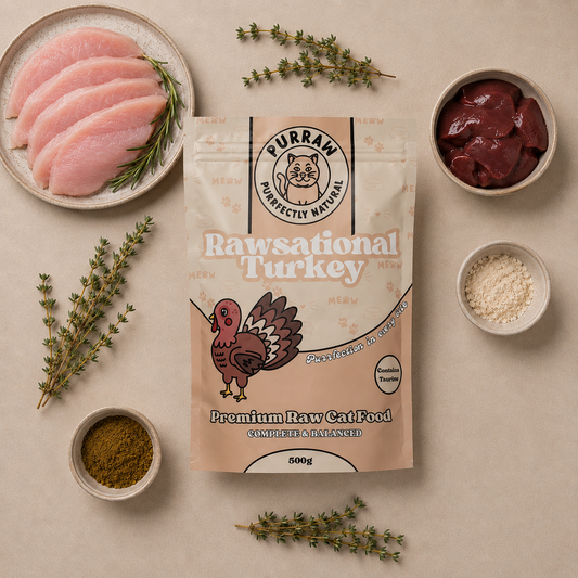 Turkey Premium Complete Raw Cat Food 500g for kittens & cats