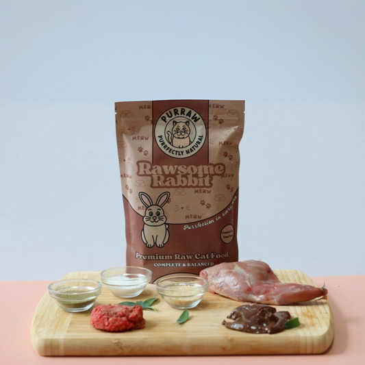 Purraw Rawsome Rabbit Raw Cat food with ingredients 